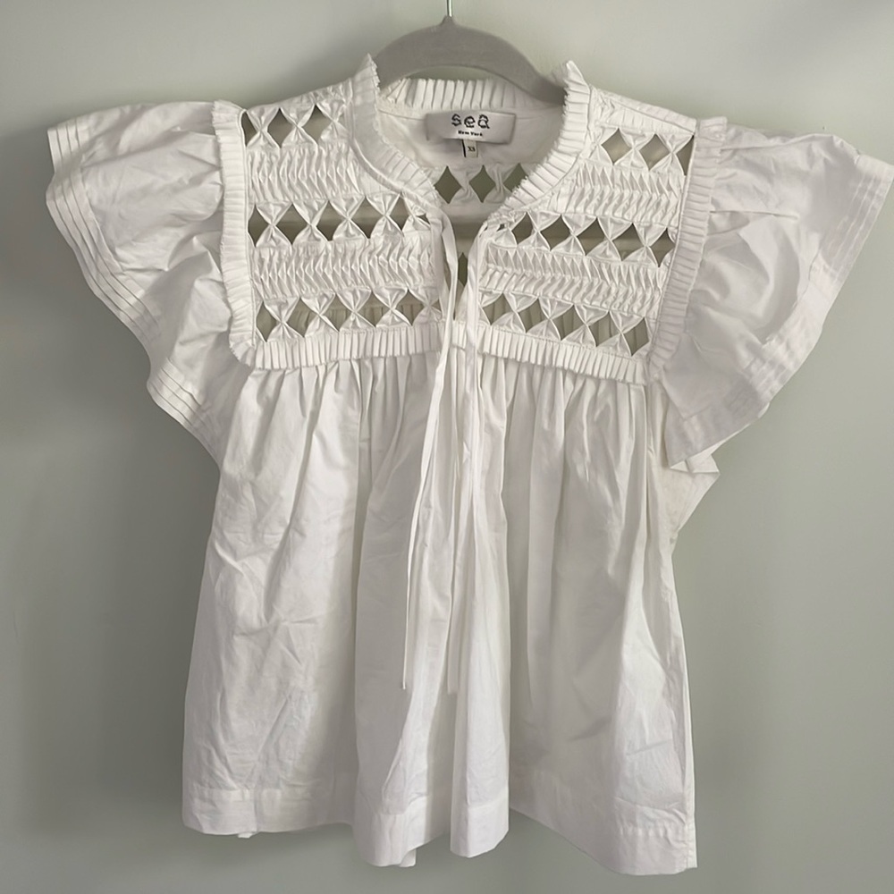 Sea-NY Phoebe Flutter Sleeve Tank, White XS Never Worn